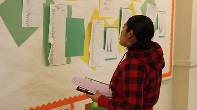 Mom looking at student achievement data