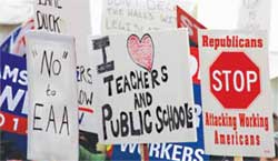 Right-to-work protest signs