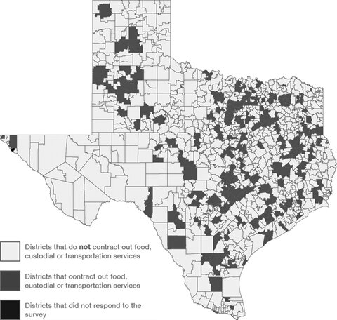 Graphic 12: Map of School Support Service Privatization in Texas, 2015 - click to enlarge