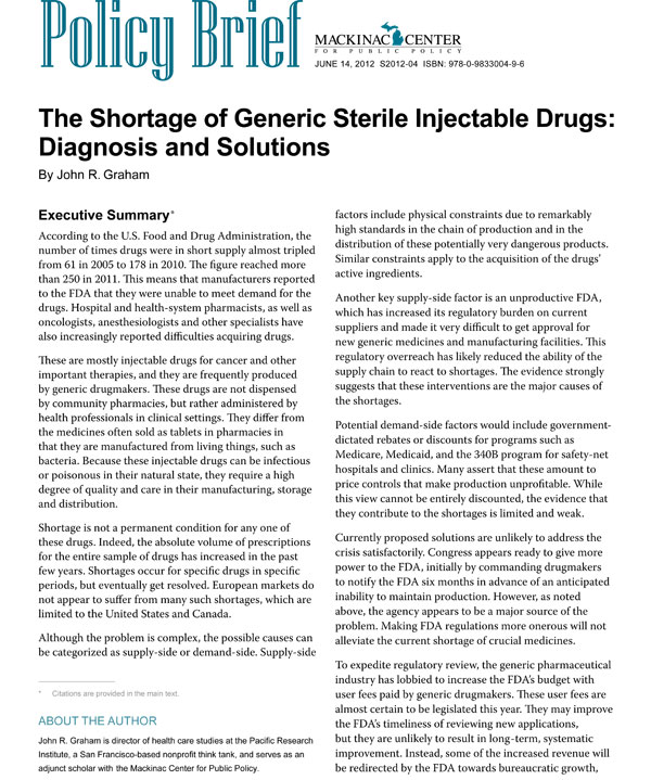 Images from 
The Shortage of Generic Sterile Injectable Drugs: Diagnosis and Solutions