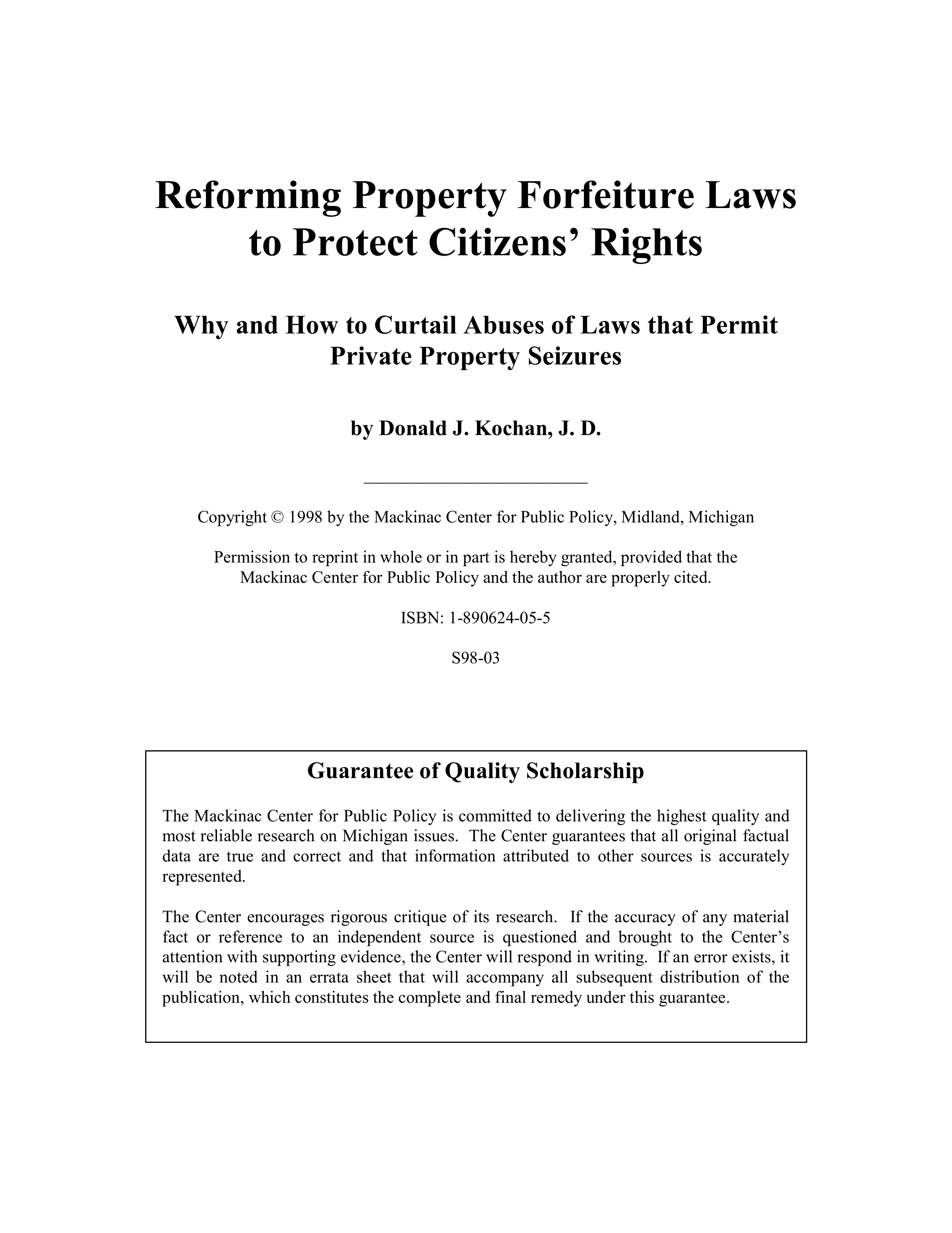 Reforming Property Forfeiture Laws to Protect Citizens’ Rights