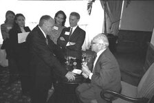 Utah state Sen. D. Chris Buttars talks with Nobel Laureate Milton Friedman