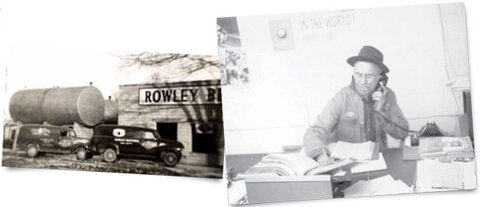 Left: 1947 Rowley warehouse. Right: Arthur Rowley on the phone - click to enlarge
