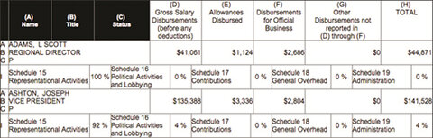 Graphic 5: Schedule 11, All Officers and Disbursements to Officers, from UAW LM-2, 2014 - click to enlarge