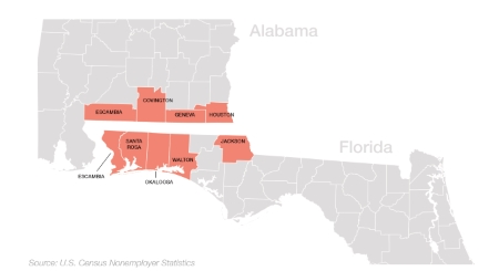 Graphic 9: Florida and Alabama Bordering Counties Used in Analysis - click to enlarge