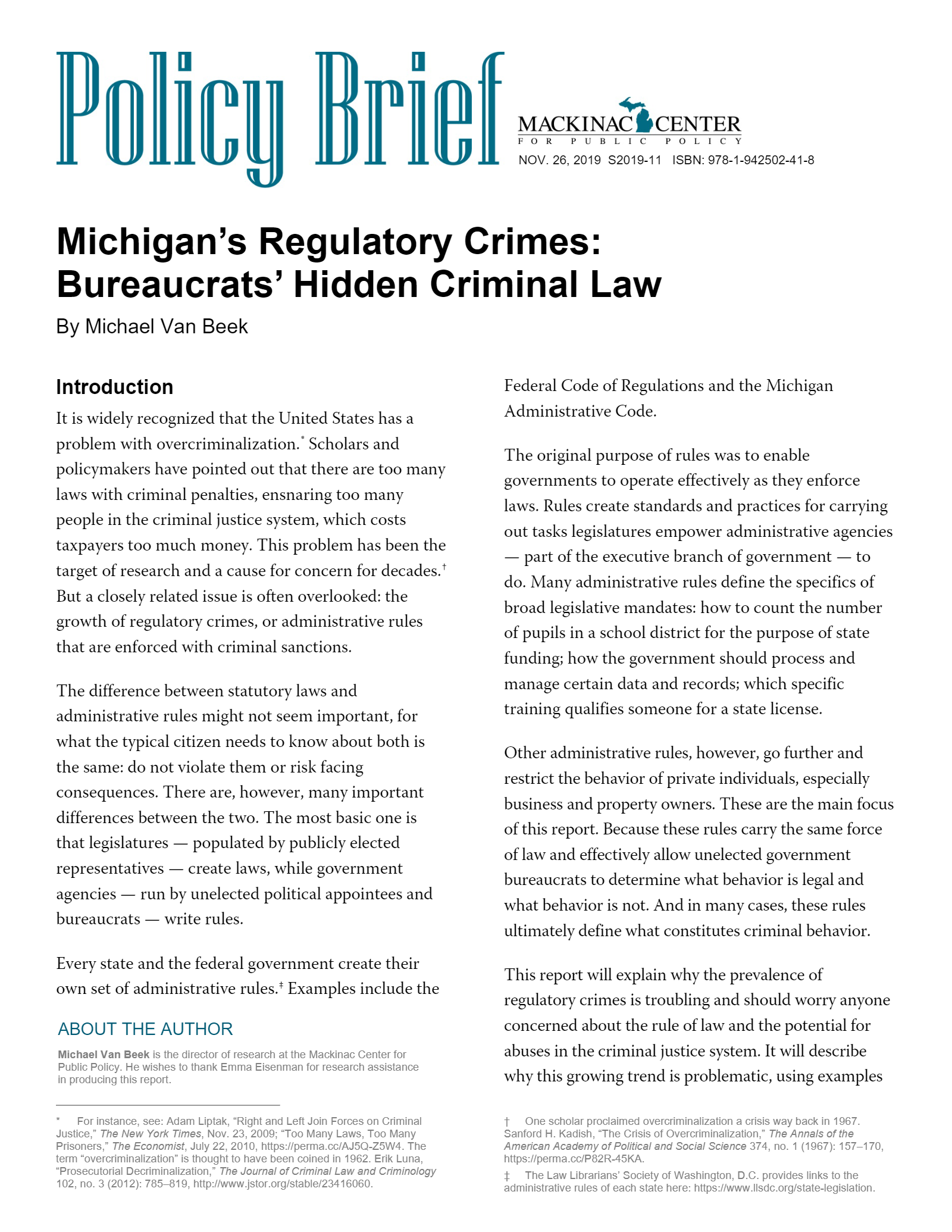 Michigan's Regulatory Crimes: Bureaucrats' Hidden Criminal Law – Mackinac  Center