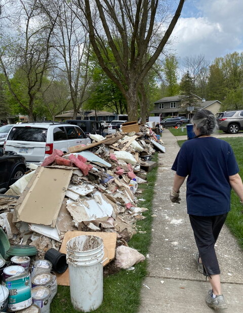 Large pile of materials taken from flood-damaged homes, Midland, MI - click to enlarge
