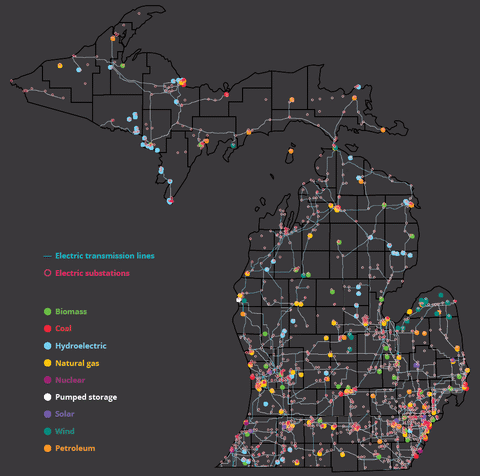 Figure 9: A broad overview of Michigan’s electricity generation and transmission system - click to enlarge